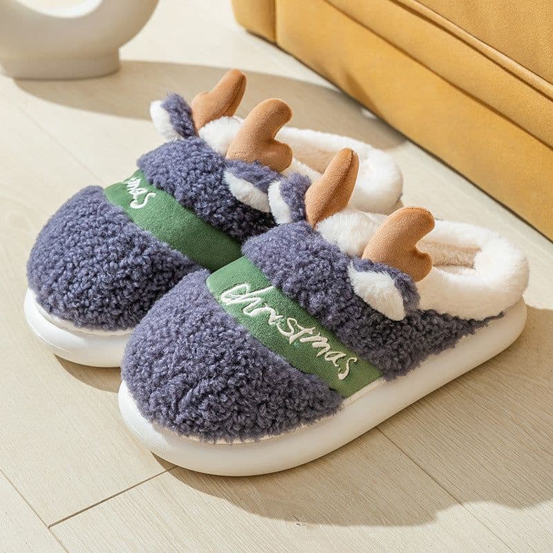 image-Christmas Shoes Winter Home Slippers Elk Soft Cozy Bedroom Slipper Slip On House Shoes