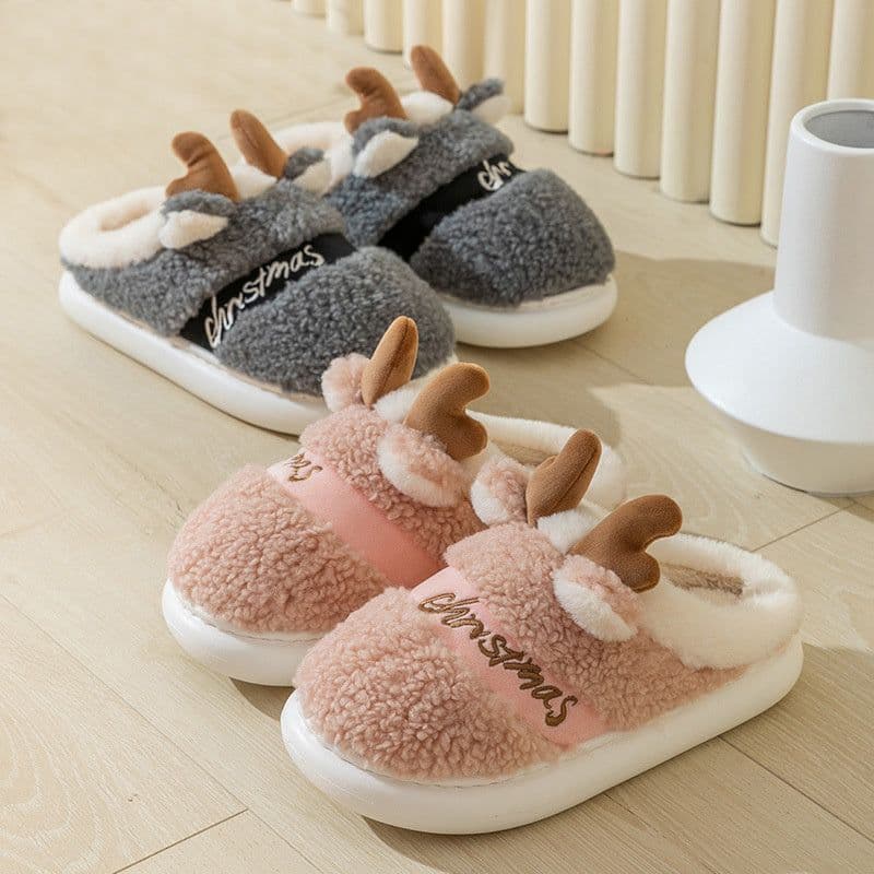 image-Christmas Shoes Winter Home Slippers Elk Soft Cozy Bedroom Slipper Slip On House Shoes