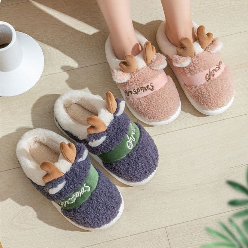 image-Christmas Shoes Winter Home Slippers Elk Soft Cozy Bedroom Slipper Slip On House Shoes