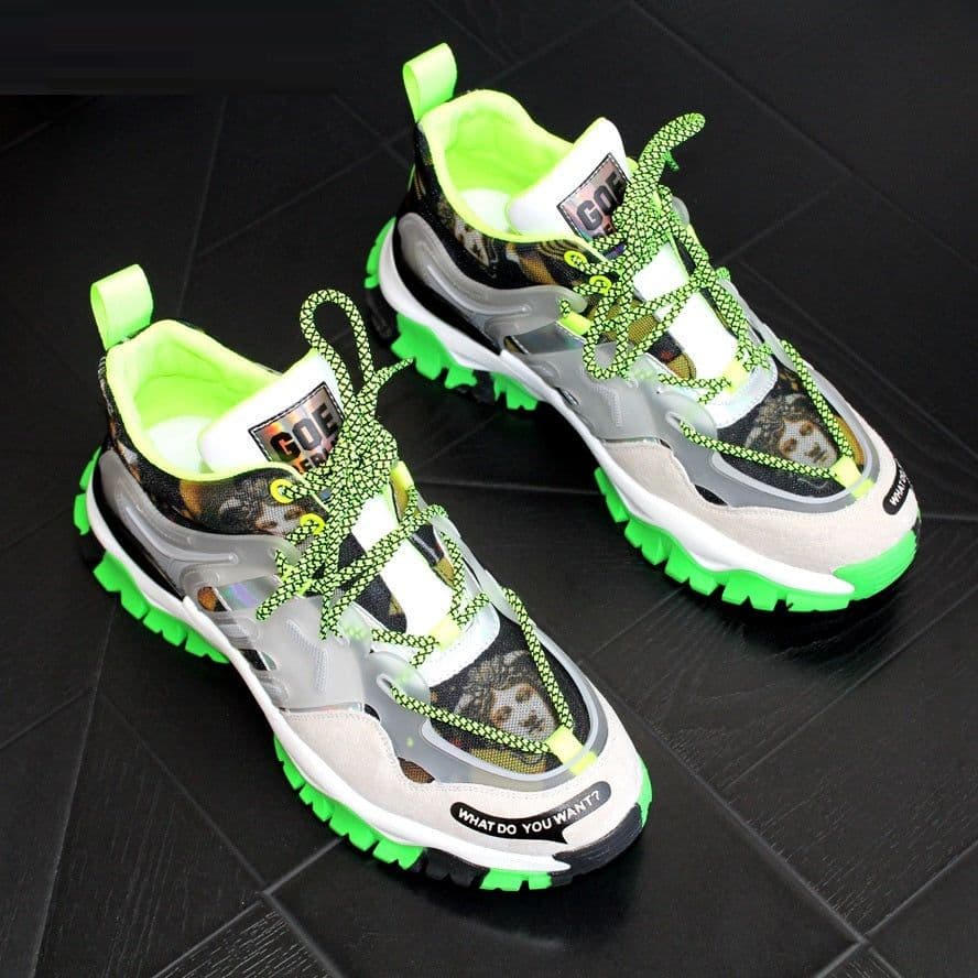 image-Men's Personality Lace Up Orange Green Printing Fashion Shoes