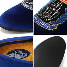 image-Men's Blue Velvet Shoes Embroidered Crown Couture