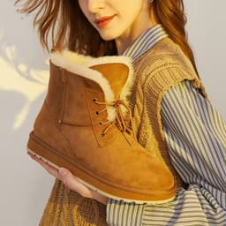image-Men's Sheepskin And Fur Integrated Low Barrel Snow Boots