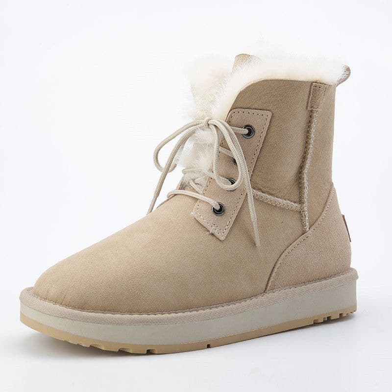 image-Men's Sheepskin And Fur Integrated Low Barrel Snow Boots
