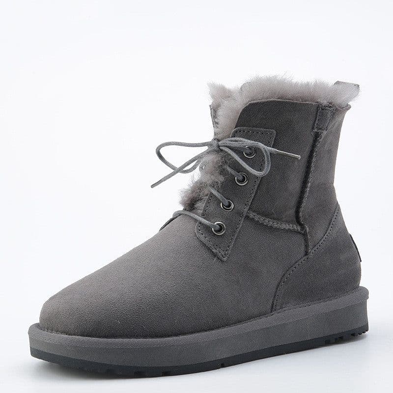 image-Men's Sheepskin And Fur Integrated Low Barrel Snow Boots