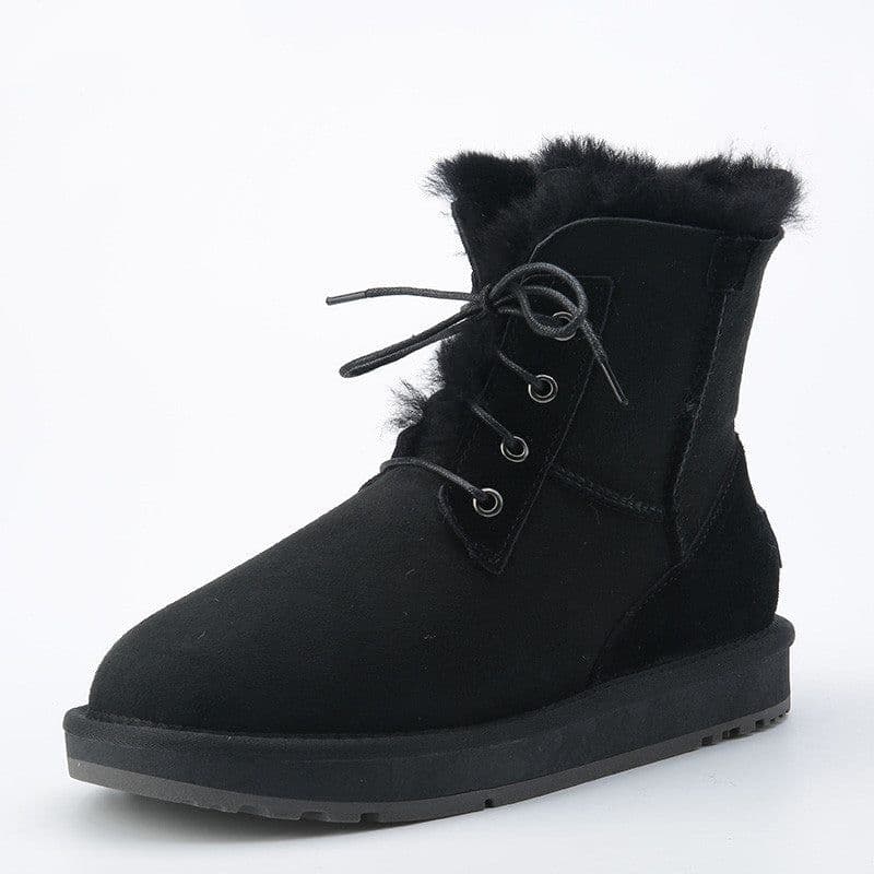 image-Men's Sheepskin And Fur Integrated Low Barrel Snow Boots