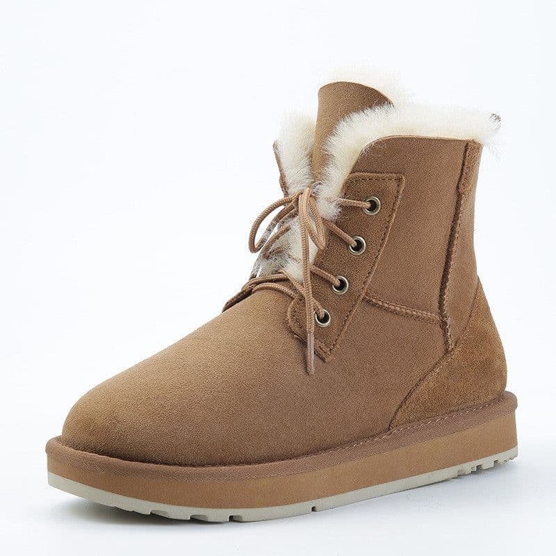 image-Men's Sheepskin And Fur Integrated Low Barrel Snow Boots