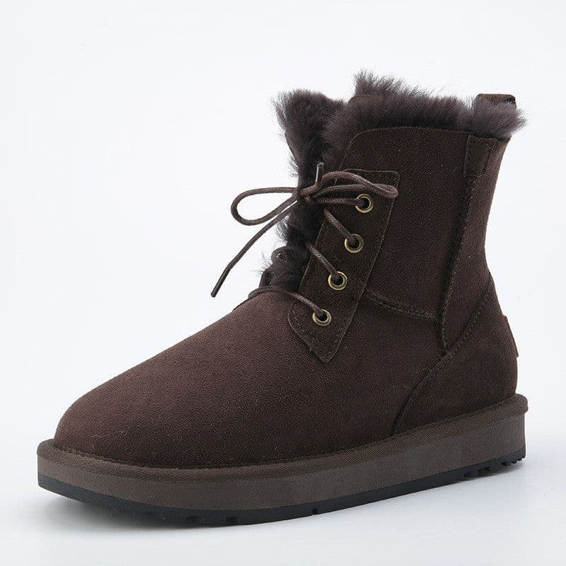 image-Men's Sheepskin And Fur Integrated Low Barrel Snow Boots