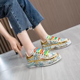 image-Women's Versatile High Leather Rhinestone Large Board Shoes