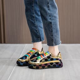 image-Women's Versatile High Leather Rhinestone Large Board Shoes