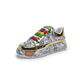 image-Women's Versatile High Leather Rhinestone Large Board Shoes