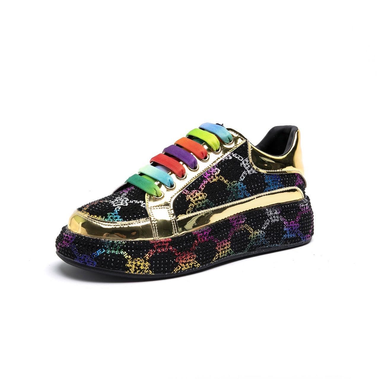 image-Women's Versatile High Leather Rhinestone Large Board Shoes