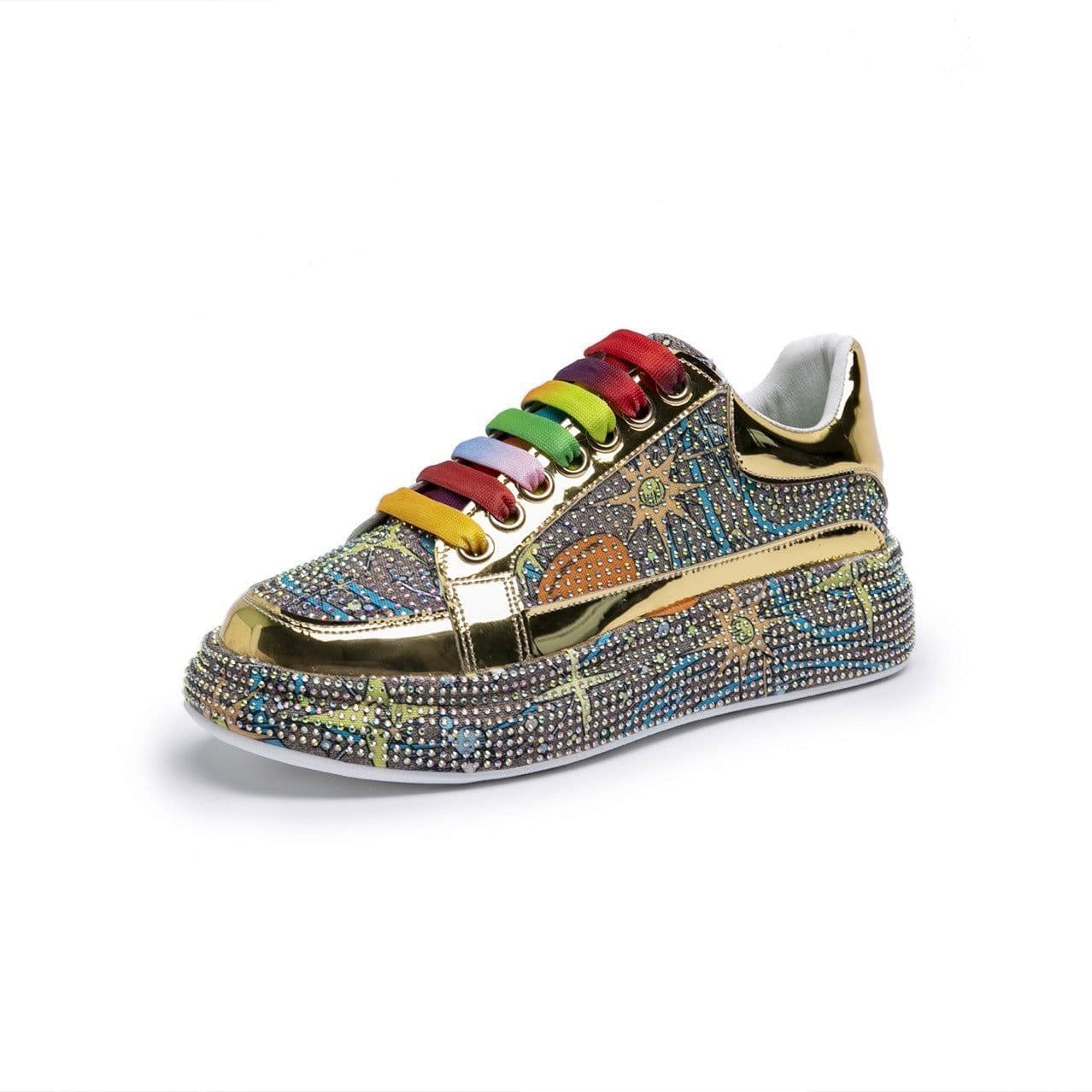 image-Women's Versatile High Leather Rhinestone Large Board Shoes