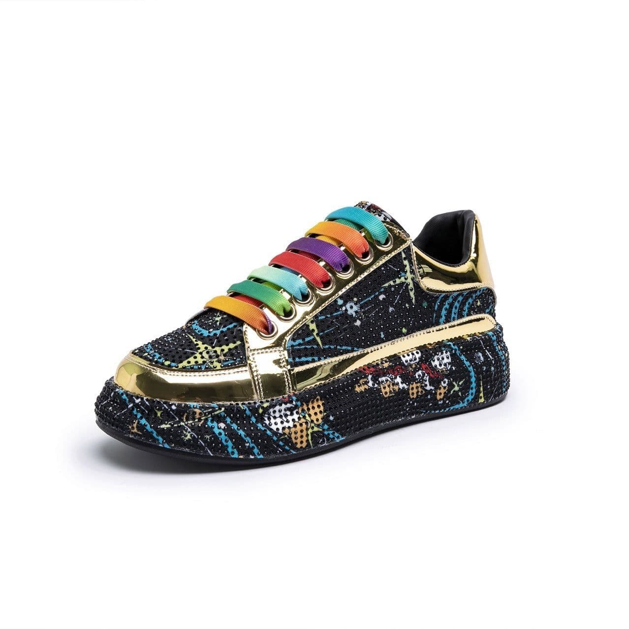 image-Women's Versatile High Leather Rhinestone Large Board Shoes
