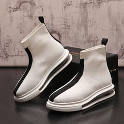 image-Knitted Men's White Shoes With Thick Soles
