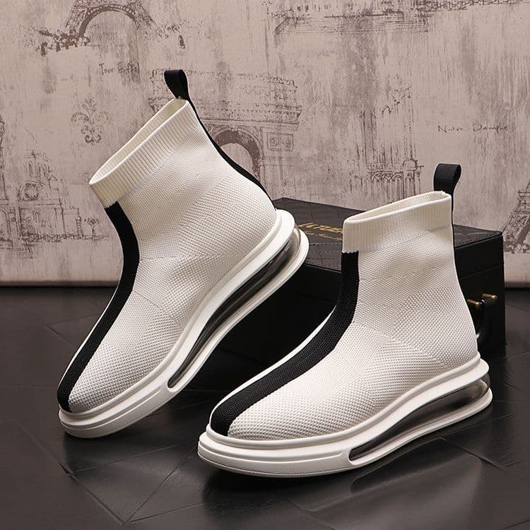 image-Knitted Men's White Shoes With Thick Soles