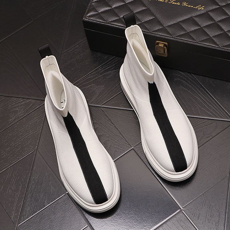 image-Knitted Men's White Shoes With Thick Soles
