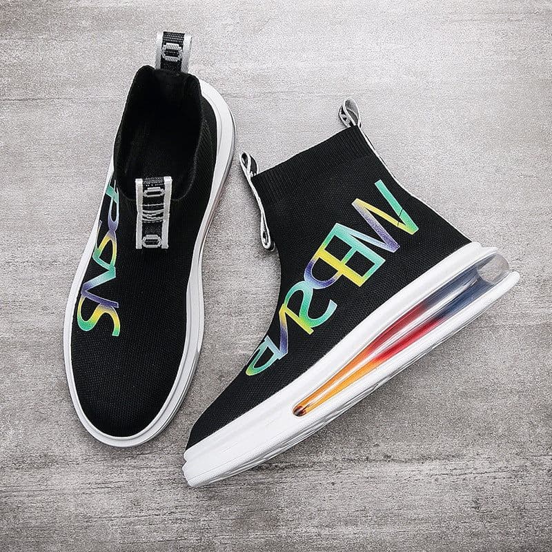 image-Men's High Top Socks Shoes Fly Knit Breathable