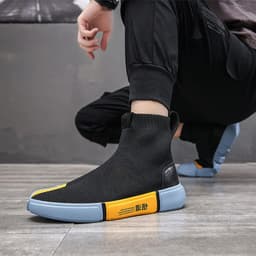 image-Men's Flying Woven Shoes Breathable High Top