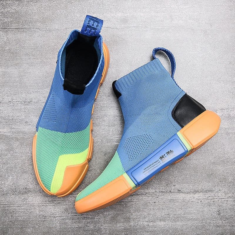 image-Men's Flying Woven Shoes Breathable High Top
