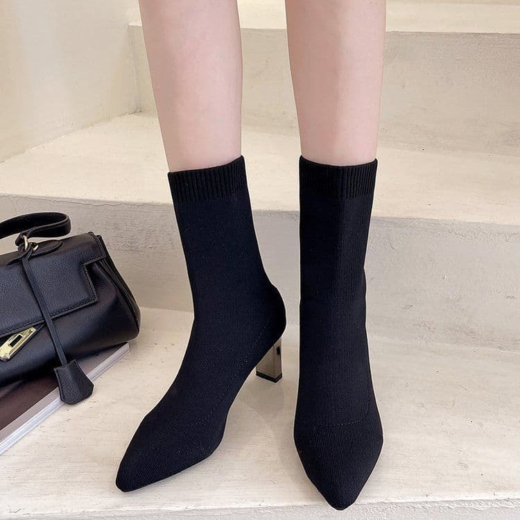 image-Autumn And Winter New Knitted High Heel Short Boots