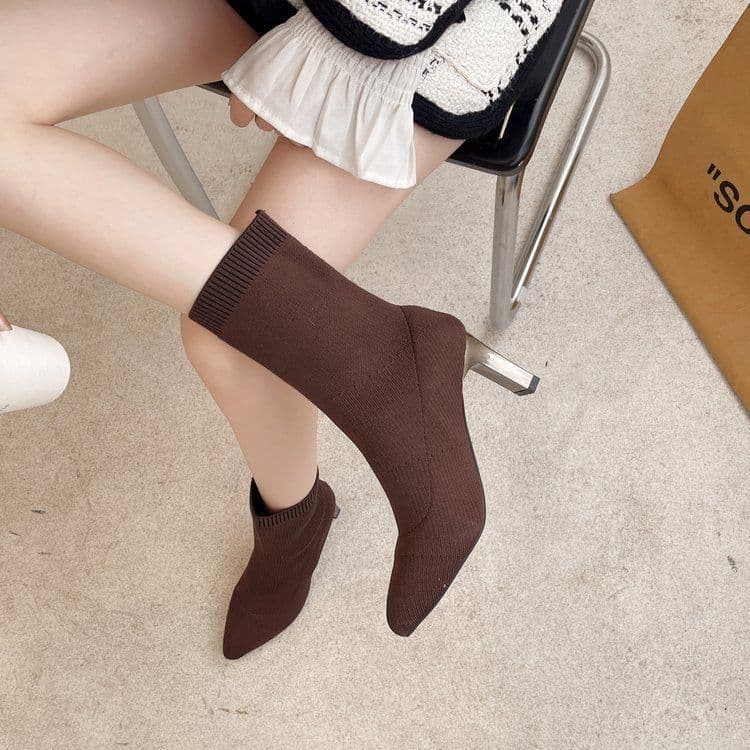image-Autumn And Winter New Knitted High Heel Short Boots