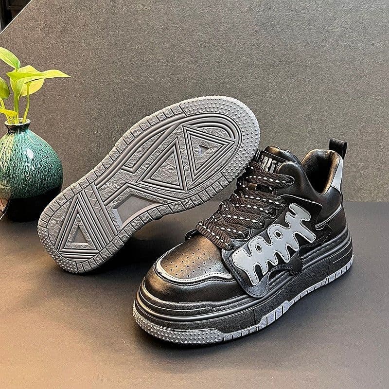 image-Young Men's Trendy Casual White Sneakers