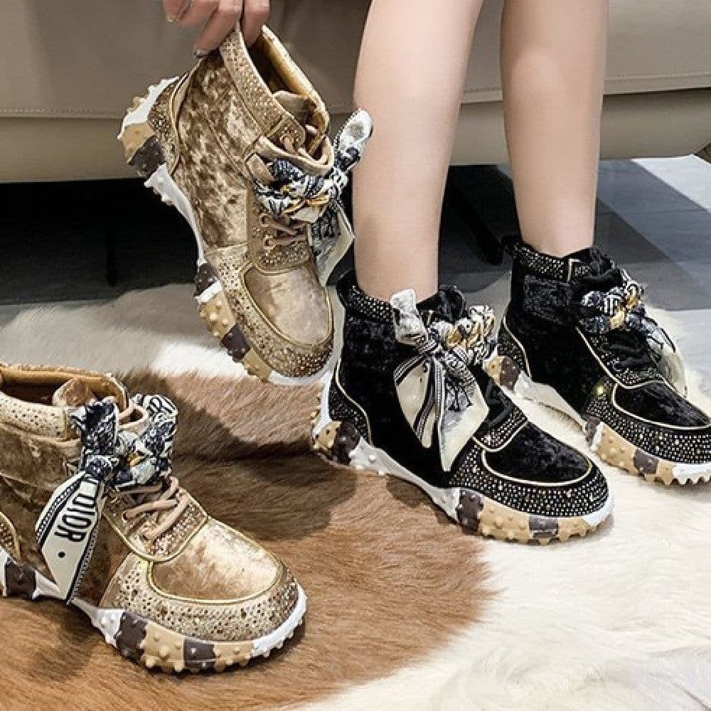 image-Color-blocking High-top New Bow Sneakers