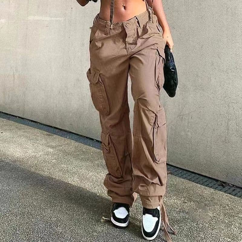 image-Street Hip-hop Trousers With Pockets Low Waist Overalls Fashion Casual Cargo Pants