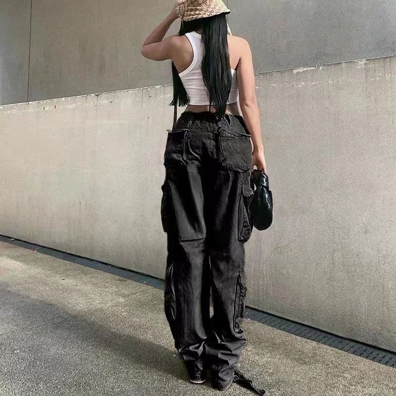 image-Street Hip-hop Trousers With Pockets Low Waist Overalls Fashion Casual Cargo Pants