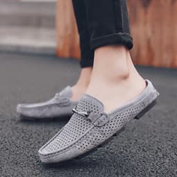 image-Summer Leather Men's Half Slippers Heelless Casual