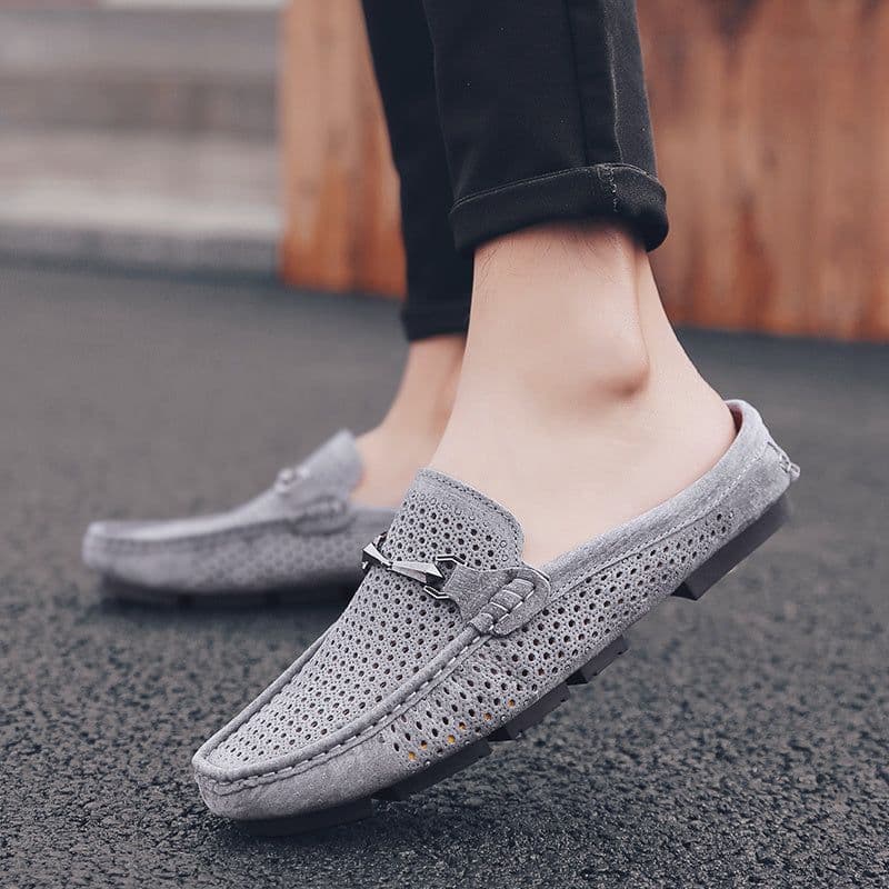image-Summer Leather Men's Half Slippers Heelless Casual