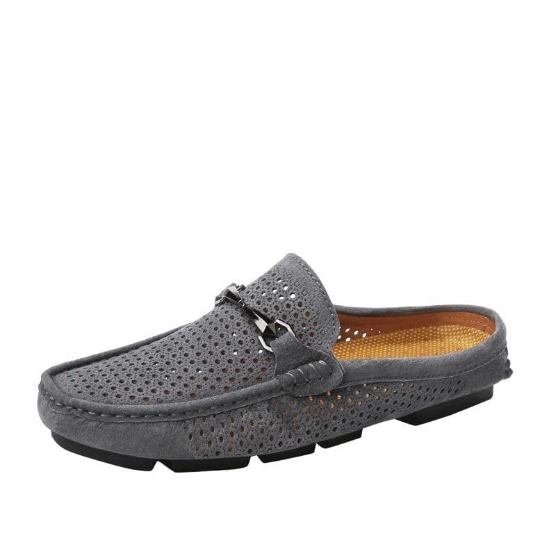 image-Summer Leather Men's Half Slippers Heelless Casual