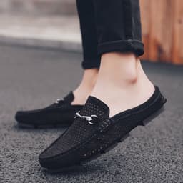image-Summer Leather Men's Half Slippers Heelless Casual