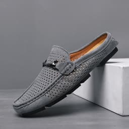 image-Summer Leather Men's Half Slippers Heelless Casual