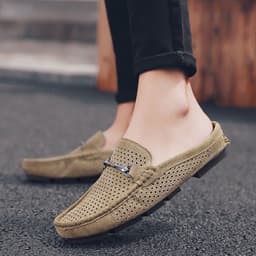 image-Summer Leather Men's Half Slippers Heelless Casual