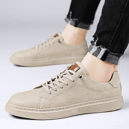 image-Men's Shoes Cowhide Board Shoes British Low-top