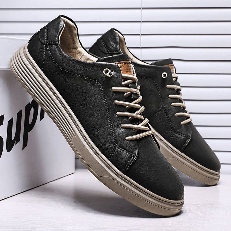 image-Men's Shoes Cowhide Board Shoes British Low-top