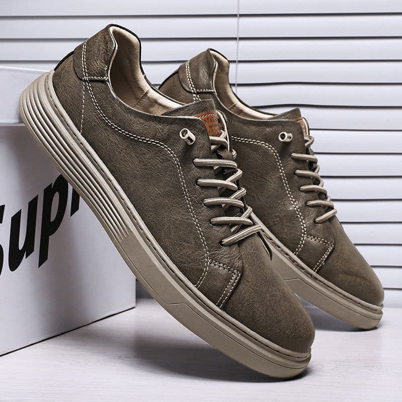 image-Men's Shoes Cowhide Board Shoes British Low-top