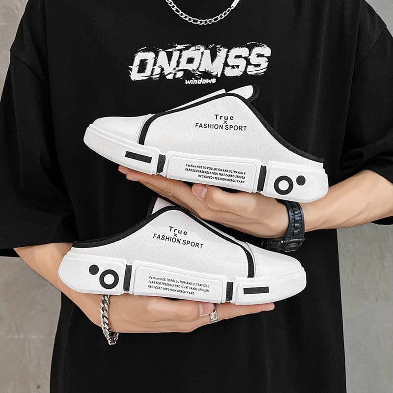 image-Outdoor Flats Slippers Breathable Lightweight Half Closed Toe Shoes Men