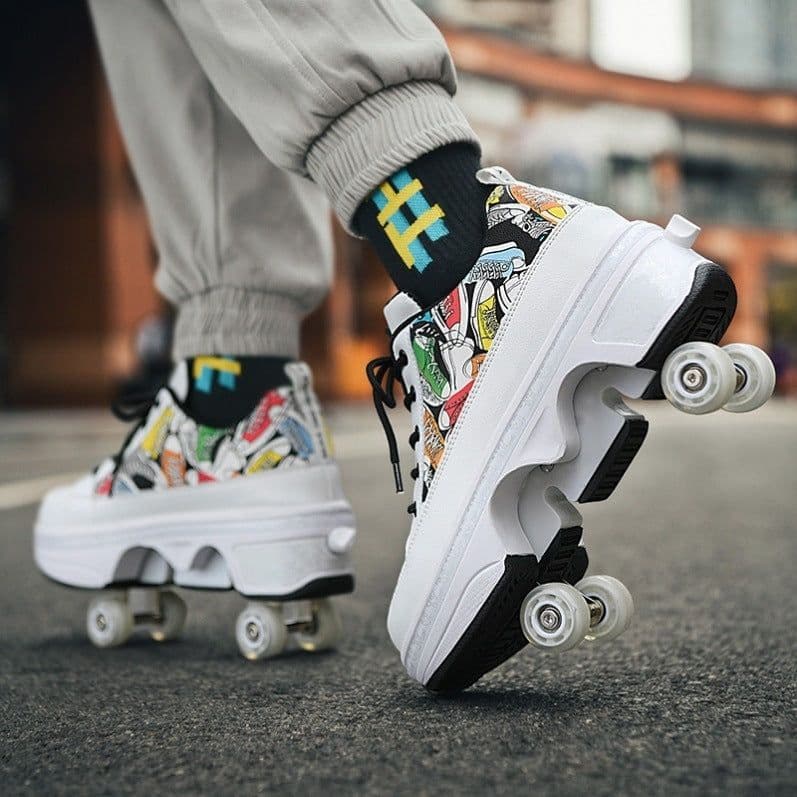 image-Male And Female Adult Four Wheel Deformation Shoes Student Sports Shoes With Light Pulley
