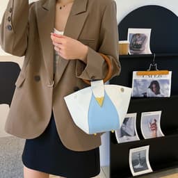 image-Contrasting Color Ring Portable PU Trendy Personalized Bag