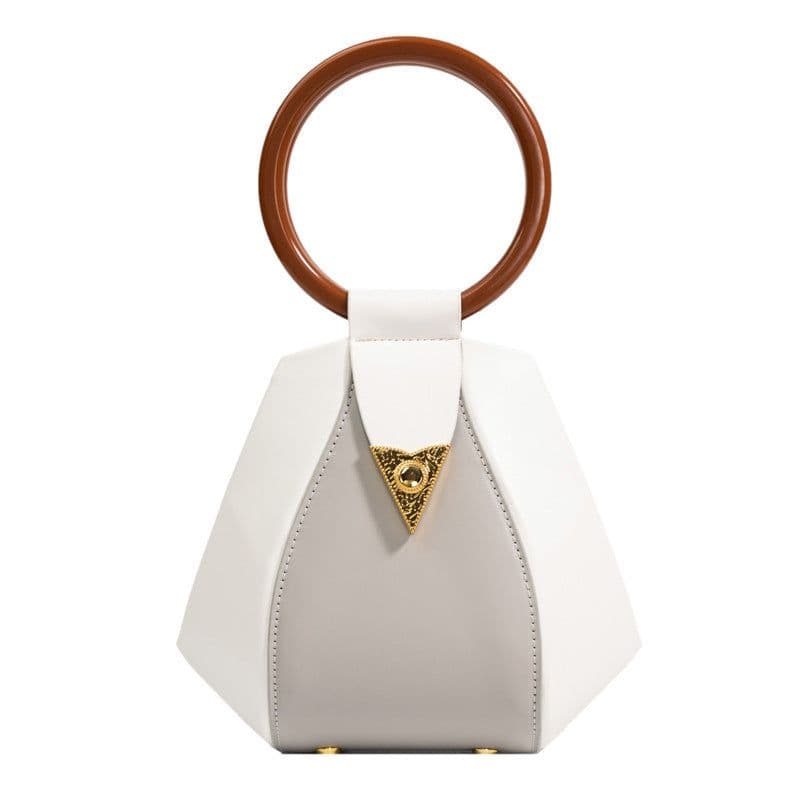 image-Contrasting Color Ring Portable PU Trendy Personalized Bag