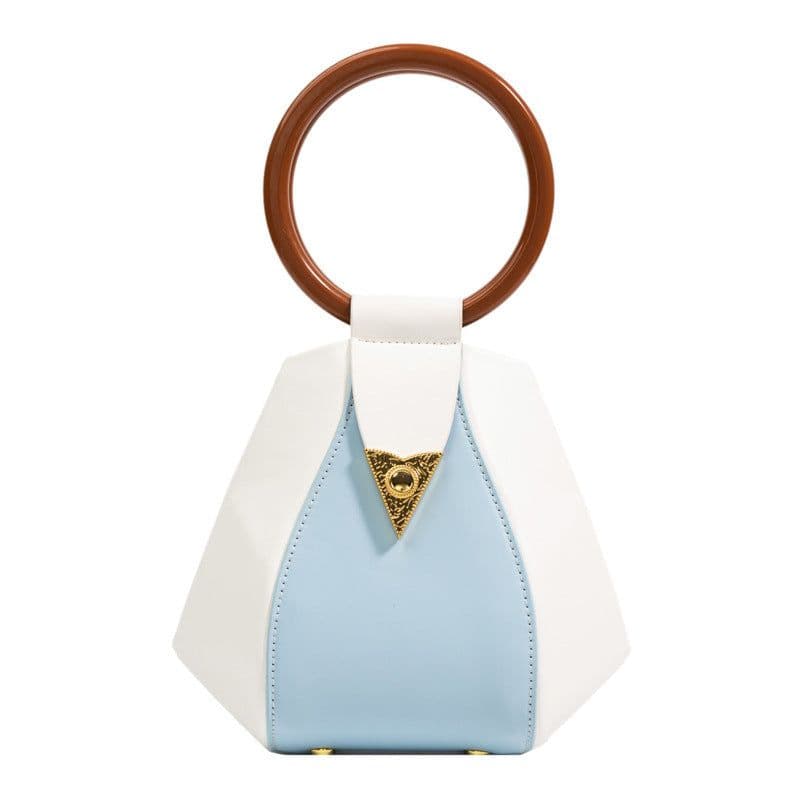image-Contrasting Color Ring Portable PU Trendy Personalized Bag