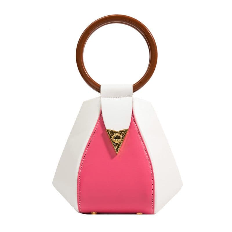 image-Contrasting Color Ring Portable PU Trendy Personalized Bag
