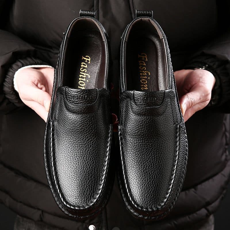 image-Cowhide Slip-on Leather Non-slip Casual Men's Shoes
