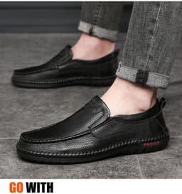 image-Cowhide Slip-on Leather Non-slip Casual Men's Shoes