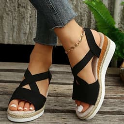 image-Wedge Sandals For Women Cross-strap Platform Gladiator Hemp Heel Shoes Summer
