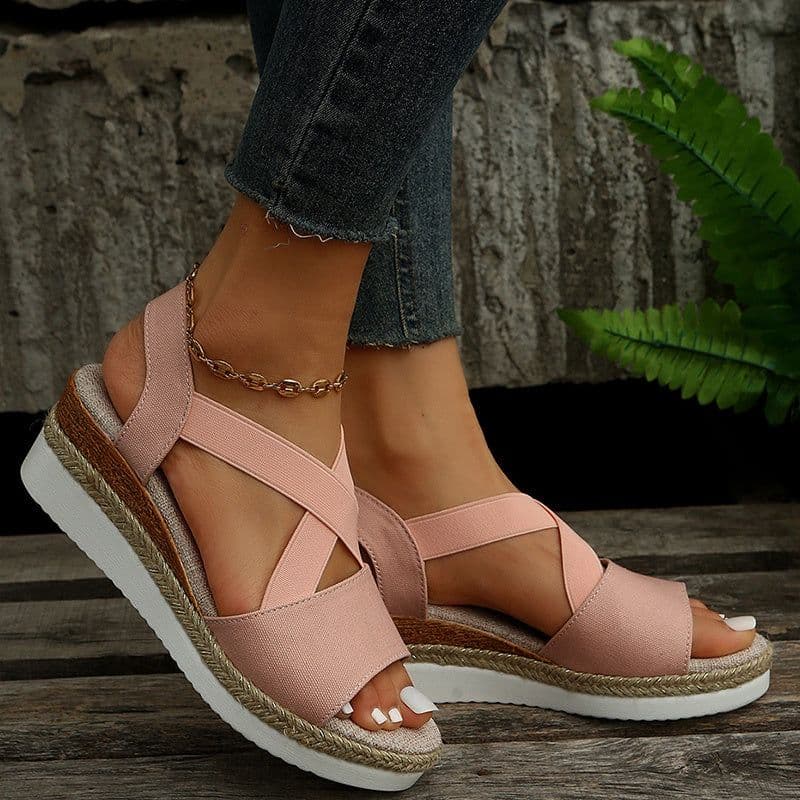 image-Wedge Sandals For Women Cross-strap Platform Gladiator Hemp Heel Shoes Summer