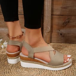image-Wedge Sandals For Women Cross-strap Platform Gladiator Hemp Heel Shoes Summer
