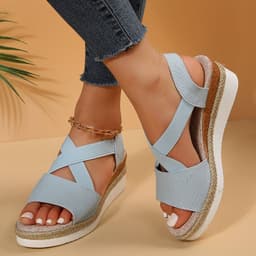 image-Wedge Sandals For Women Cross-strap Platform Gladiator Hemp Heel Shoes Summer